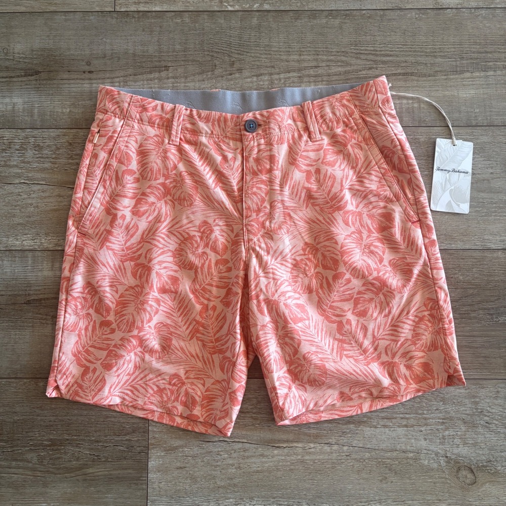 NWT Tommy Bahama Shorts Men 32 Coral Leaf Par-Lei Performance Stretch Hybrid
